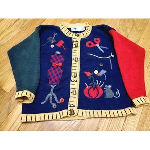Vintage Hartstrings Sewing Theme Sweater Caridgan